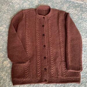 Handmade Maroon Brown Women's Cardigan Sweater L
